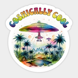 Cosmically Cool Rainbow UFO Alien design Sticker